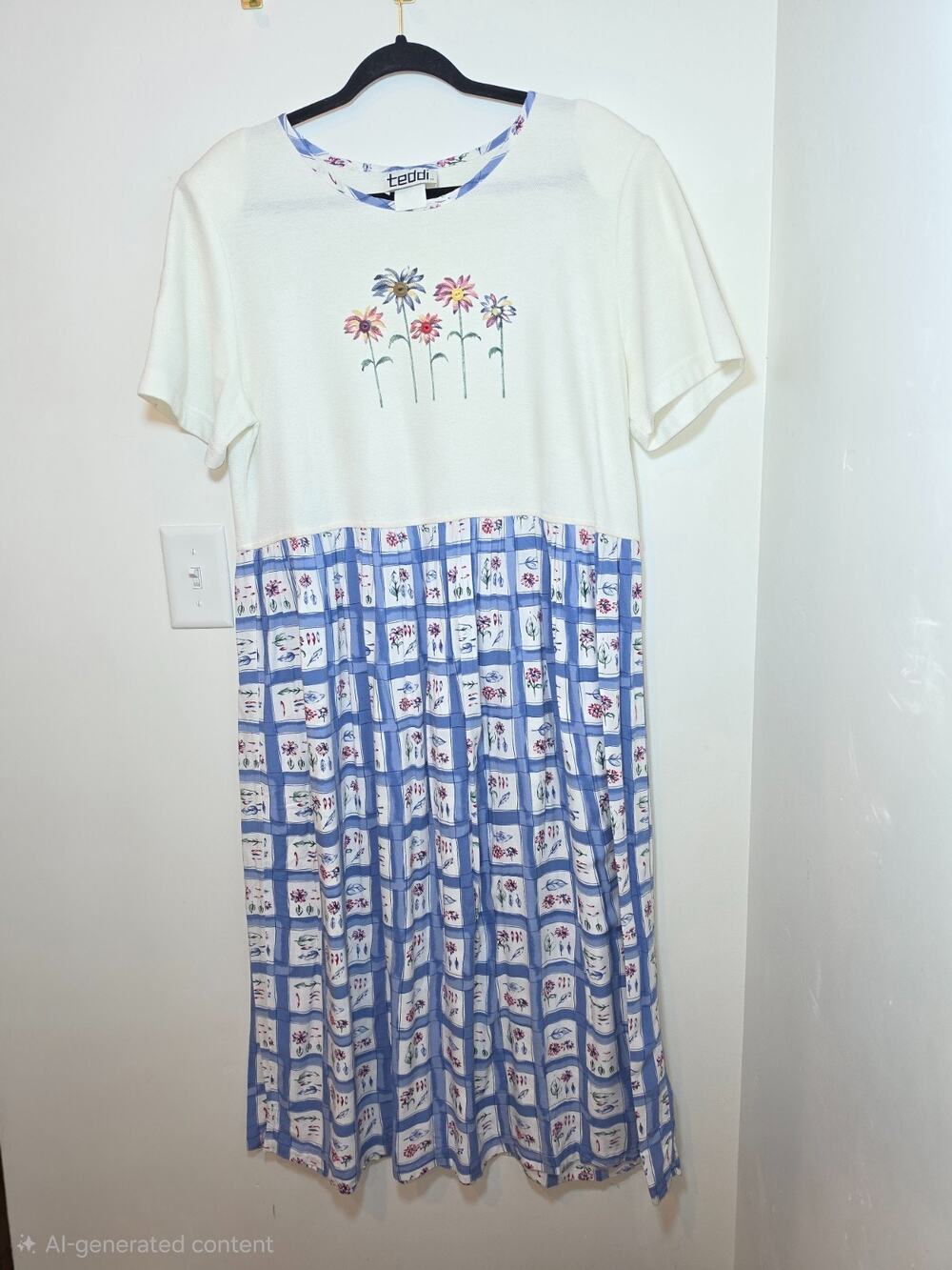 Vtg 80's Teddi Dresses Women's Sz 16 XL Floral Tie Back CottageCore Jumper